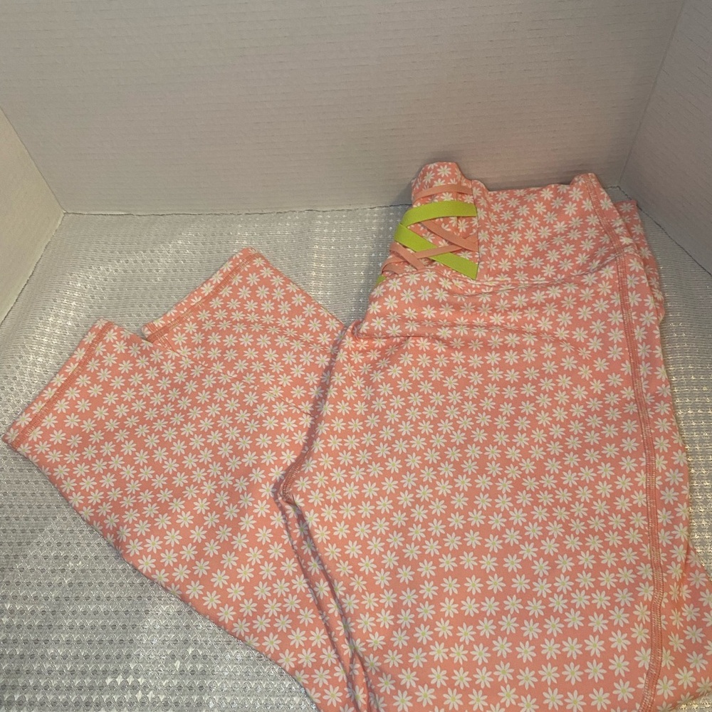 Pink Floral Leggings with Yellow Accents